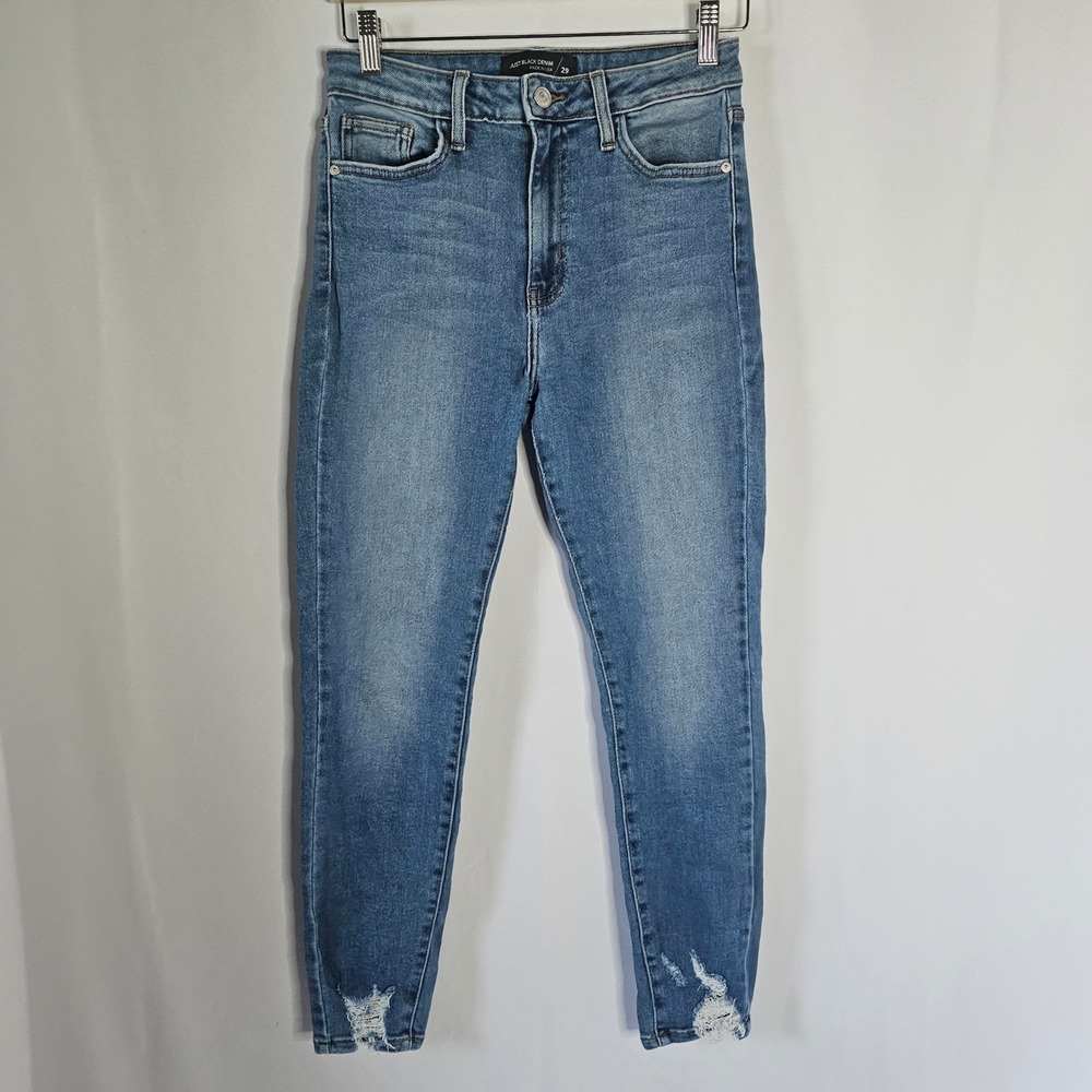 Just Black Denim‎ Women's Size 29 Blue High Rise Skinny Distressed Hem Jeans